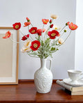 Set of 6 Red Coral Pink and Champagne Mixed Poppy Flowers Artificial, Silk Flowers with Stems for Vase for Wedding Party Home Office Indoor Kitchen Dining Table Centerpiece Decoration