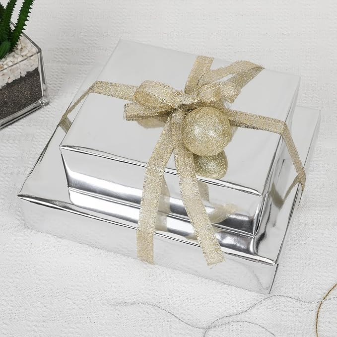 NESCCI Silver Metallic Wrapping Paper, Solid Color Paper,Gift Wrapping Paper,Perfect for Wedding,Valentine's Day,Birthday, Christmas,Baby Shower,DIY Bouquet (17.5 Inches X 32.8 Feet)