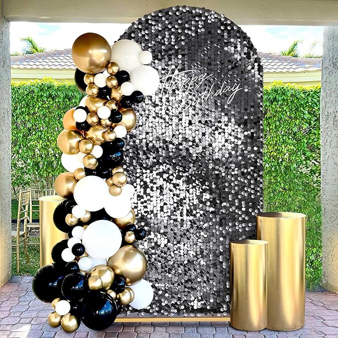 Black Sequin Arch Backdrop Cover: 6FT Party Arch Cover Sparkly Fitted Fabric Arch Covers for Birthday Party Halloween