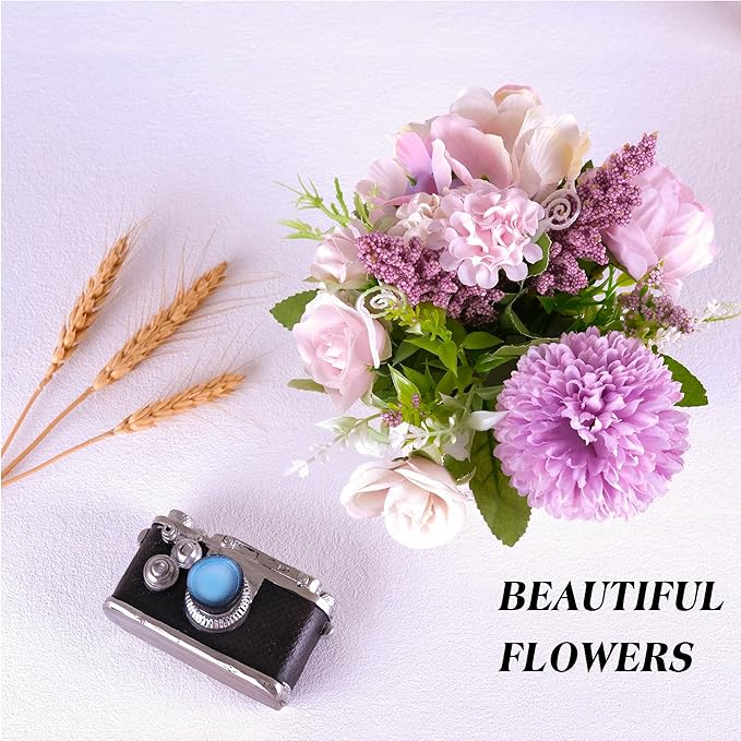 Artificial Potted Flowers, Small Ceramic Vase Fake Flower Plants Desktop Decoration Indoor for Home and Office, Faux Flowers Hydrangea Decora for Table,Bookshelf,Bedroom,Living Room,Party.(Purple)