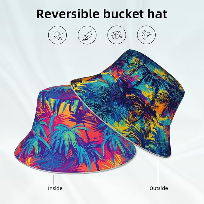 Bucket Hat Beach Summer Sun Hat Reversible Fisherman Hats Double Sided Wearing for Women Men Boys Girls