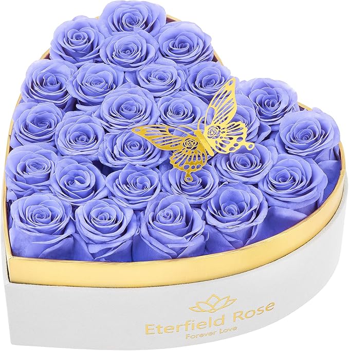 Eterfield Forever Flowers in Heart Shape Box, Preserved Roses That Last Over a Year Preserved Flowers Birthday Gift for Her Mom Women Anniversary Valentine's Day Mother's Day (27 Roses, Light Purple)