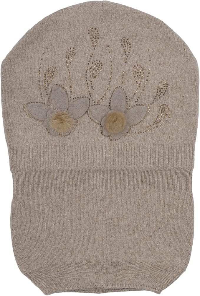 ZLYC Women Floral Slouchy Beanie Hat Double Layer Winter Knit Skull Cap