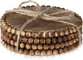 Honeydak 4 Pieces Wood Beaded Coasters 3.9 Inch Round Rustic Farmhouse Wooden Coasters for Drinks Decorative Table Top Wood Bar for Housewarming Home Kitchen(Dark Brown)