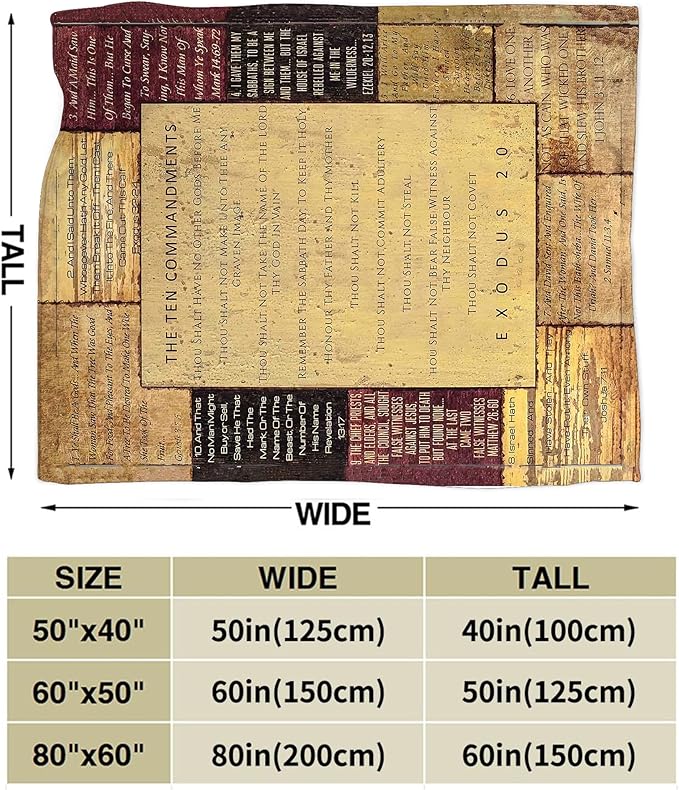 Christian Bible Blanket 10 Commandments Throw Blanket Christian Gifts and Decor Religious Bible Verse Blanket for Women Men Kids Adults Soft Warm Cozy Fleece Blanket for Couch Sofa Bed 60"x50"