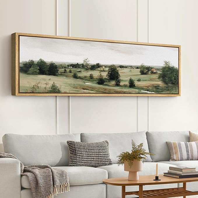 SIGNFORD Large Framed Canvas Print Wall Art Rustic Countryside Landscape Illustrations Modern Art Relax/Calm Warm for Living Room, Bedroom, Office - 60"x20"