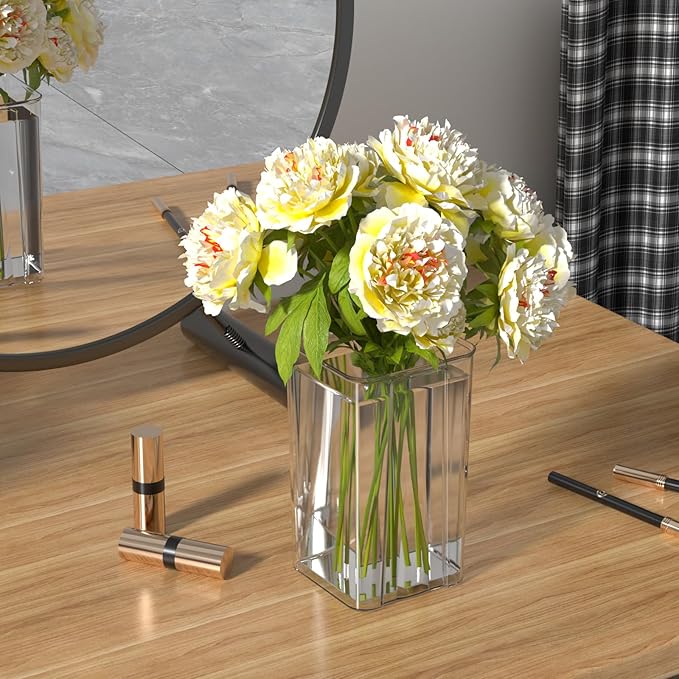 Sadstory Acrylic Small Square Flower Vases, Clear Plastic Table Vases for Centerpieces, 8 Packs