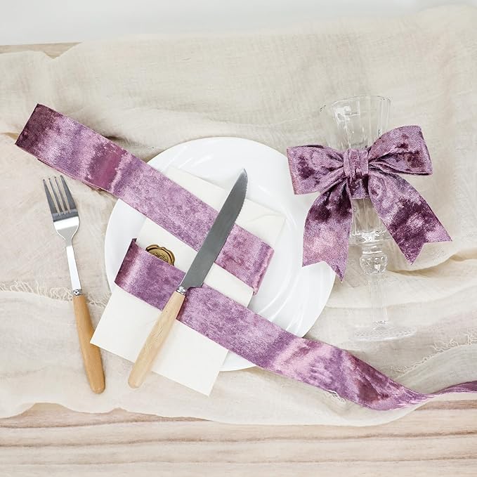 Velvet Ribbon Purple 1-1/2 inch Wide Double-Sided Glossy Fabric Ribbons for Christmas Tree Decor Gift Wrapping Flower Bouquet DIY Crafts 10Yd
