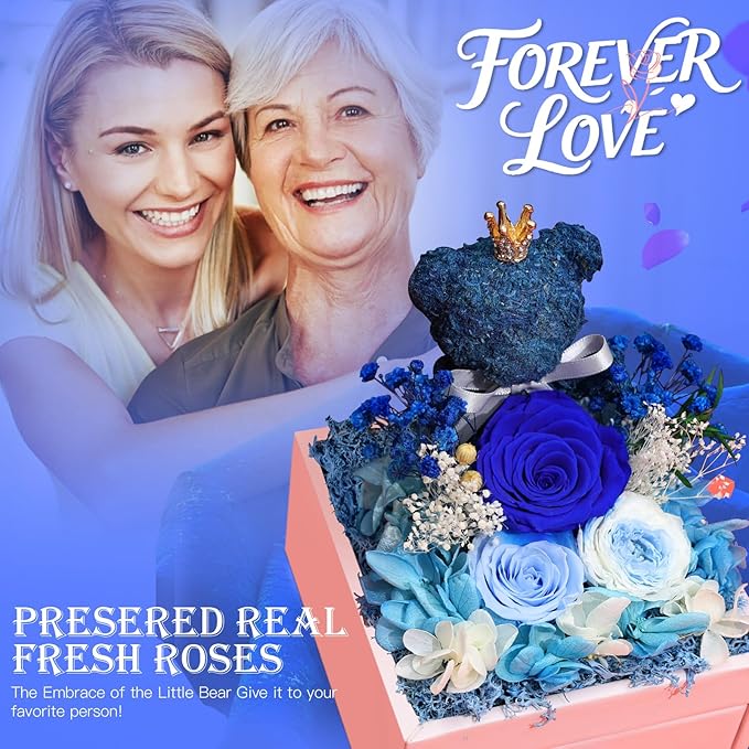 Gifts for Mom Grandma Christmas Birthday Preserved Flowers Roses with Heart Necklace Fresh Flowers for delivery Prime Eternal Forever Flower Box Xmas Gifts for Women Mother Her Wife from Daughter
