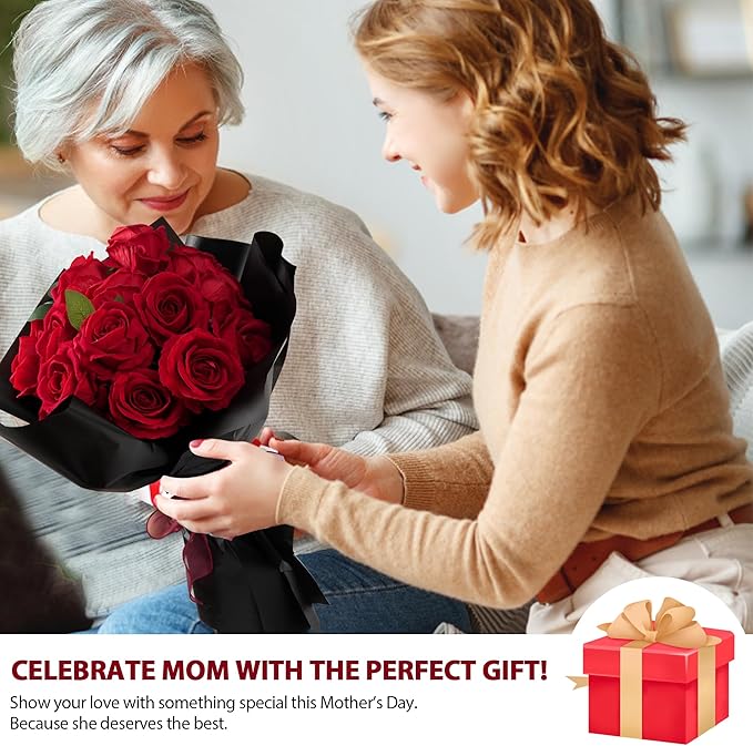 Red Roses Artificial Flowers Bulk, 32Pcs Fake Roses Artificial Velvet Roses with Stems, DIY Silk Flowers Roses Bouquet, Realistic Faux Artificial Roses for Mother's Day Home Table Decor