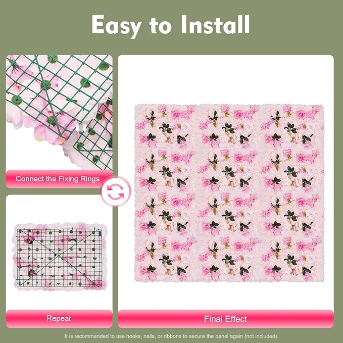LOYALHEARTDY 12 Pack Artificial Flower Wall Panels 24" x 16" Flower Wall Panel Backdrop Faux Hydrangea Rose Flower Backdrop Panels for Wall Decor Wedding Party Event Decoration