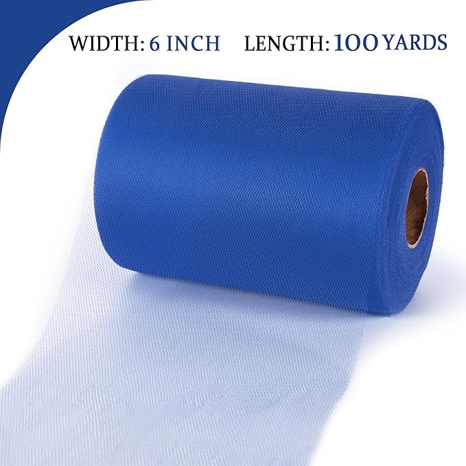 Royal Blue Tulle Mesh Ribbon 6 Inch x 100 Yards(300ft) Spool Fabric Ribbon Ideal for Tutu Skirt Art Gift Wrapping Flower Bouquet Crafts Weddings Floral Arrangements