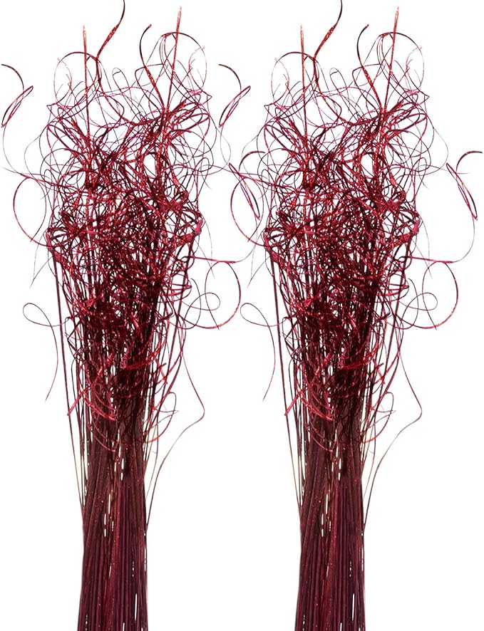 Royal Imports Sparkle Glitter Curly Ting Ting Branches Vase Filler for Wedding, Holiday, Home Decoration, 26-Inch, 75 Stems, Red