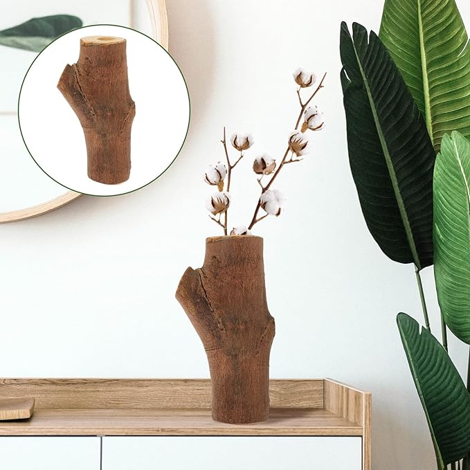 Vintage Wooden Flower Vase for Wedding Table Centerpiece Rustic Decorative Desktop Vase for Floral Arrangement and Hydroponics Wear-Resistant Wood Home Decor Accent Random Style