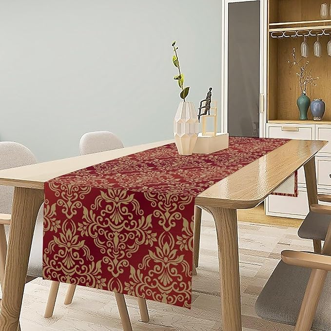 Red Damask Table Runner,Gothic Antique Victorian Floral Boho Table Runner for Home Kitchen Table Dining Garden Farmhouse Wedding Party Decor 13x108 Inch
