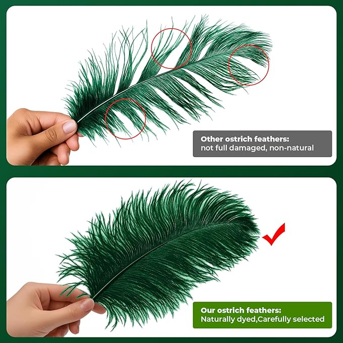 Piokio 20pcs Natural Blackish Green Ostrich Feathers 10-12 inch (25-30cm) Bulk Feathers for Home Decoration and DIY Clothing and DIY Clothes Decoration, Gatsby Decorations