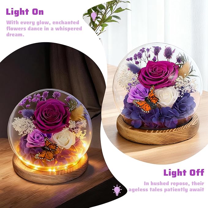 Real Preserved Flowers with LED Lights, Forever Eternal Roses Box, Gifts for Women, Mom, Wife, Girlfriend, Birthday Christmas Day & All Occasions, Home Decor