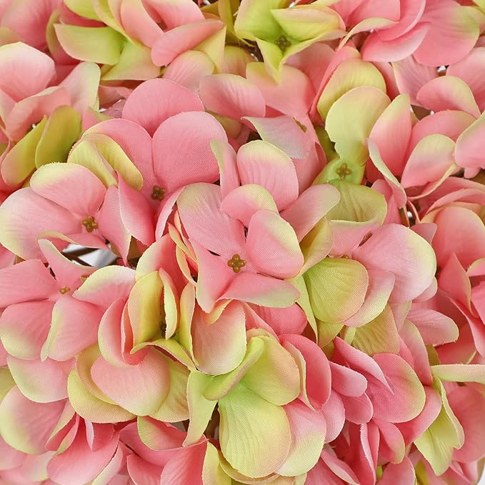 Hollyone Dark Pink Silk Hydrangea Artificial Flowers Heads 7.4inch Large Fake Hydrangea 4Pcs Full Faux Flowers with Stems for Wedding Party Table Centerpieces Flower Arrangement Home Decor