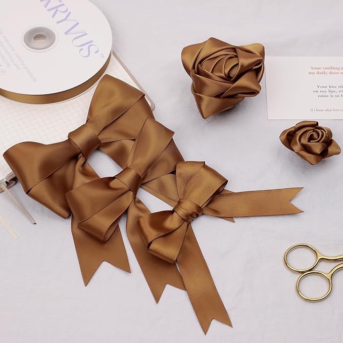 Antique Gold Satin Ribbon, Double Faced 2 Inch X 50 Yards Antique Gold Ribbon, Premium Satin Ribbon for Gift Wrapping, Crafts, Hair Bow Making, Sewing, Flower Bouquet, Wedding Party Decor