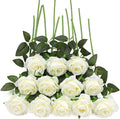 Hawesome Fake Roses Artificial Silk Flowers - 12 Pcs White Roses Artificial Faux Flowers with Stems for Home Wedding Centerpiece Hotel Office Decor