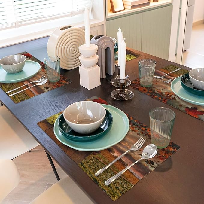 Wine Placemats Set of 4 Romantic Sunset White Wine Linen Placemat Indoor Outdoor Party Home Desktop Kitchen Dining Room Decoration 12x18 Inch