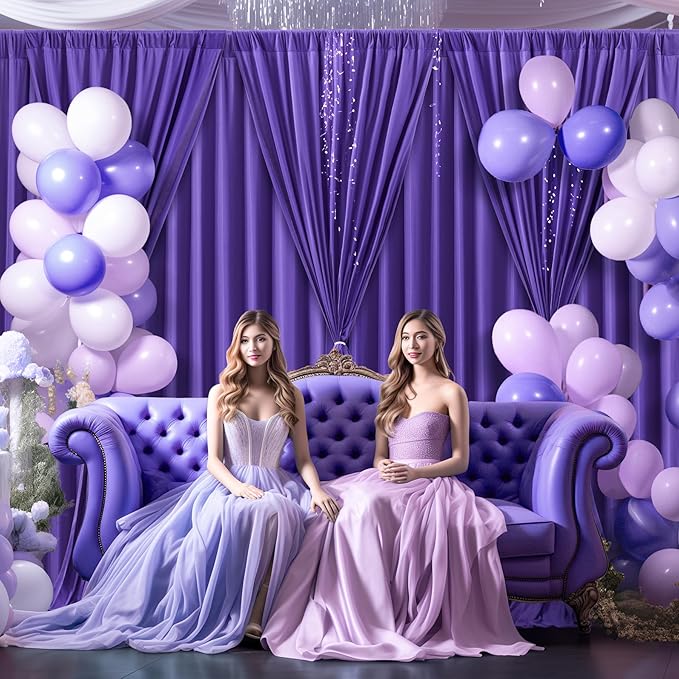 Purple Backdrop Curtains - 8 Panel Wrinkle-Free Polyester Photography Drapes for Baby Shower & Birthday Party - 32 x 10FT
