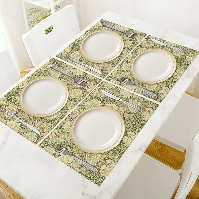 Retro Flower Placemats William Morris Country Farmhouse Flowers Art Printed Dining Table Mats Set of 4 for Home Kitchen Holiday Picnic Party Decoration 12x18in