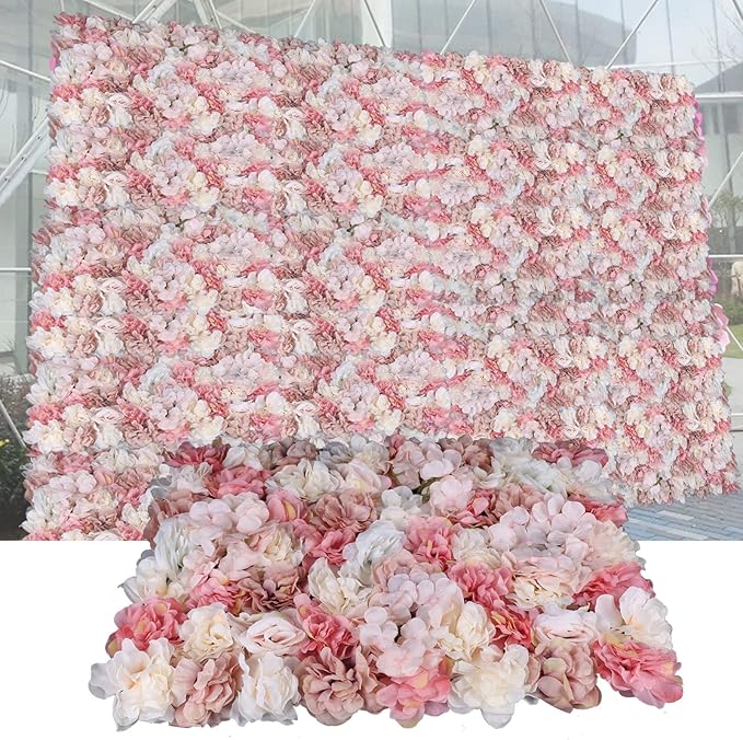 3D Flower Wall Panel Floral Backdrop,6PCS Artificial Flower Wall Background Silk Rose Mat, Artificial Flower Backdrop Faux Flower Panel for Wedding