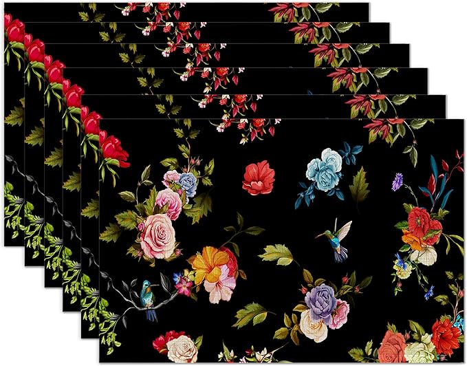 Vintage Rose Peony Flowers Placemats Set of 6 Place Mats for Kitchen Table Washable Farmhouse Linen Table Mats Dining Decoration 12x18 Inch