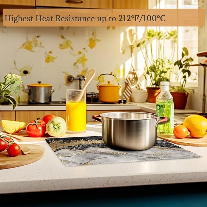 Black Gold Marble Placemats Set of 6 Washable Table Mats for Kitchen Dining Table,Heat-Resistant Place Mats for Indoor Outdoor Party Holiday Decoration
