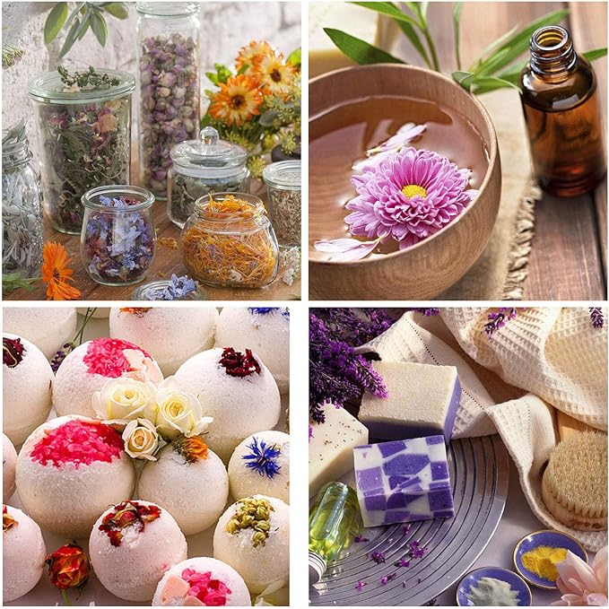 15g/Bag Dried Flowers,100% Natural Dried Flowers Herbs Kit for Soap Making, DIY Candle Making,Bath - Include Rose Petals,Lavender,Don't Forget Me,Lilium,Jasmine,Rosebudsand More(16 Bags)