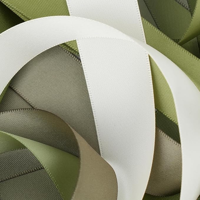 Sage Green Ribbon 1 Inch Moss Green Double Face Satin Polyester Ribbon 6 Rolls 60Yards Wedding Gift Wrapping Crafts
