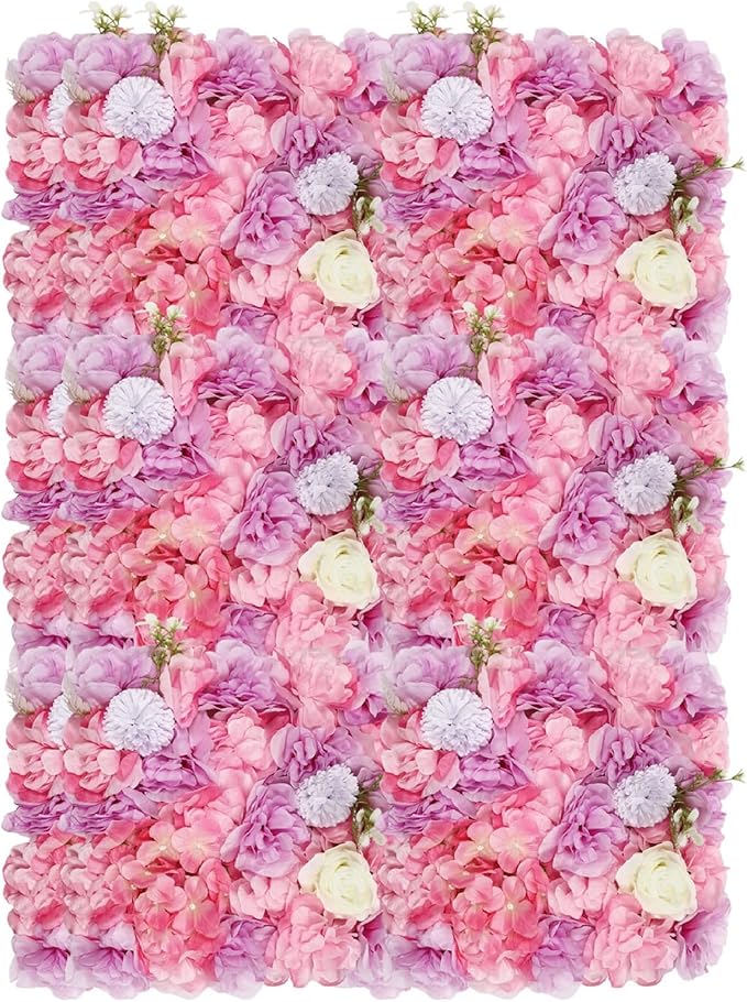 12Pcs Artificial Flower Wall Panel 3D Floral Backdrop Wall 15" X 15" Flower Panel Decor Flower Backdrop Faux Rose Panels for Party Home Background Decor, Pink