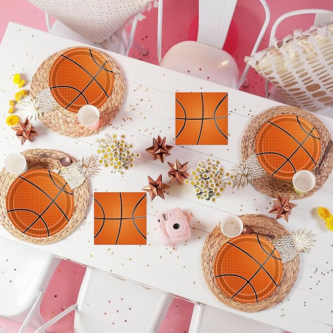 40 Pcs Basketball Plates and Napkins Party Supplies, Basketball Birthday Party Decorations Disposable Paper Plates and Napkins Tableware Set for Birthday Party Baby Shower Serves 20
