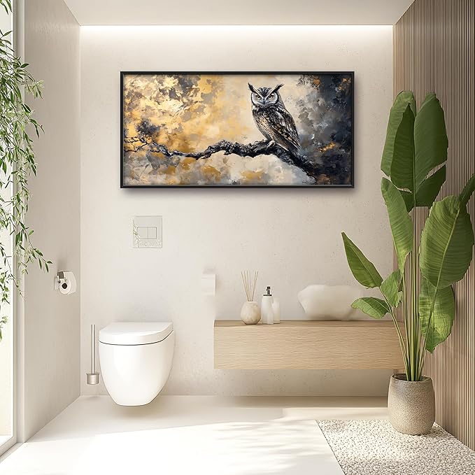Owl Large Wall Art Framed Gold Wall Decor for Living Room Mountain Owl Pictures Oversized Canvas Print Painting Modern Extra Large Framed Artwork for Bedroom Office Home Decor 60"x30"