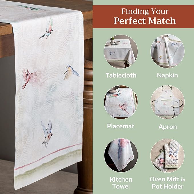 Maison d' Hermine Table Runner 100% Cotton Single Layer Table Runners 72 inches Long Decorative for Home Kitchen Dining Party Wedding Bridal Shower Spring Summer (Flying Birds, 14.50" x 72")