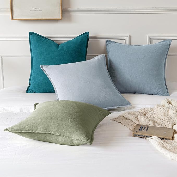 MIULEE Decorative Linen Euro Sham Pillow Covers 24x24 Sage Green Boho Farmhouse Neutral Couch Throw Pillows for Bed Pack of 2 Accent Modern Pillowcase Summer Sofa Livingroom Home Decor