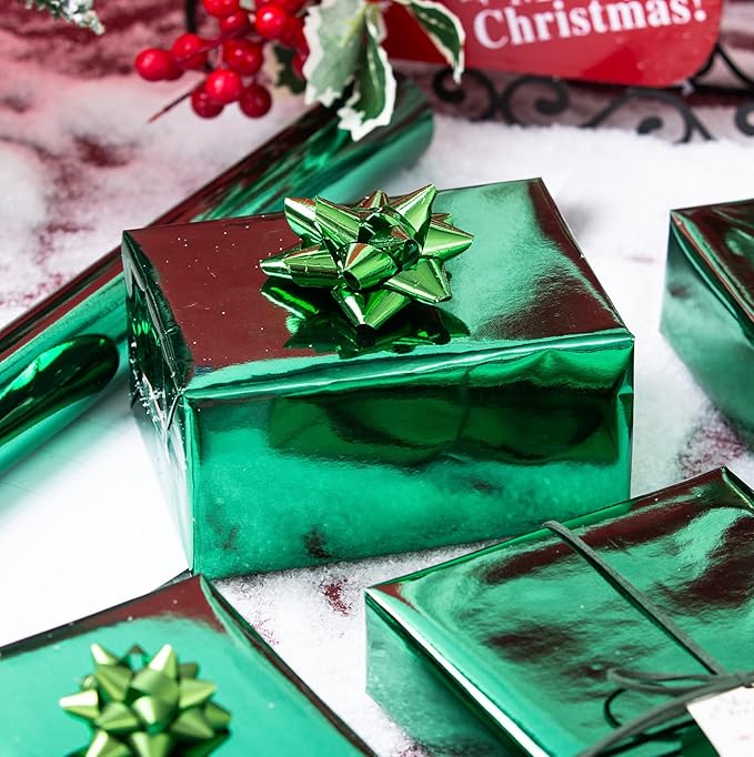 Merture Metallic Dark Green Wrapping Paper Roll - 17 In X 16.4 Ft(23.3 sq.ft.) with Grid Cutting Lines