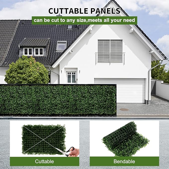 24 Pieces 24"x 16" Artificial Boxwood Panel, Grass Wall Panel, Boxwood Hedge Wall Panels UV Protected Suitable for Artificial Green Wall Decor, Fence Garden Wedding Backyard Decor