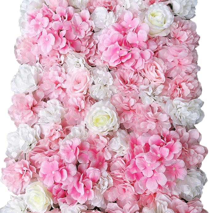 16"x 24" Artificial Flower Wall Panels,Flower Wall Mat Silk Flower Panels for Outdoor Garden Backyard Fence Fence Privacy Screen and Indoor Wall Decor(12Pcs Pink+White,Style 2)