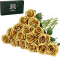 Waipfaru 16 Pcs Fake Gold Roses Artificial Flowers with Long Stems, Rose Bouquet Silk Faux Flowers for Valentines Wedding Party Vase Centerpiece Home Decor (Gold)