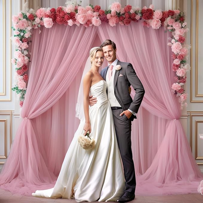 20ft X 10ft Dusty Rose Tulle Backdrop Curtain for Parites, Sheer Backdrop Curtains Fabric Drapes for Wedding Ceremony Arch Party Stage Decorations