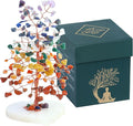 Crocon Crystal Heart Base Tree of Life Gifts for Women, Seven Chakra Healing Crystals Tree Brings Positive Energy, Good Luck, Money, Feng Shui Home & Office Desk Decor, for Dad Mom & Wife Present