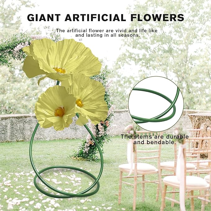 Wedding Giant Flowers Decorations, Large Paper Flowers, Artificial Flower Art Wall Decoration for Reception Banquet Outdoor Ceremony Church Spring Wedding Arrangements 3 Pack (Yellow)