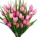 8 Bundles Outdoor Artificial Tulips Fake Flowers UV Resistant Faux Plastic Greenery Shrubs Plants for Home Outside Garden Porch Window Farmhouse Decor (Light Pink)