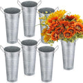 Chumia 6 Pcs Buckets Bulk Cut Flower Bar Supplies Christmas Centerpiece Wedding Galvanized Vase Metal Bloom Bridal Bouquet Pail with Handle French Farmhouse Rustic Floral Arrangement(Silver,9 Inch)