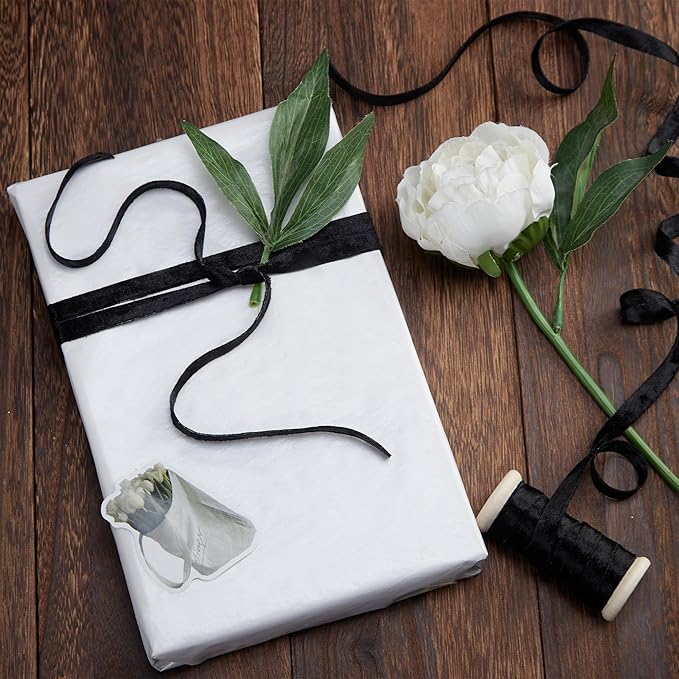 Black Velvet Ribbon Double-Sided Handmade Glossy Fabric Trim Wooden Spool Thin Ribbons for Christmas Tree Gift Wrapping Crafts Wedding Flower Bouquet 3/8 inch x 5YD 3 Rolls