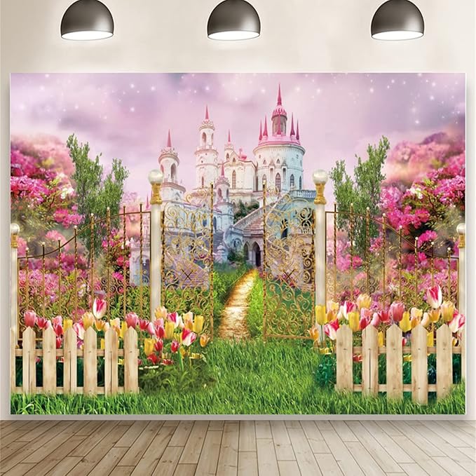 10x8ft Fantasy Castle Wonderland Backdrop Flower Garden Sweet Princess Birthday Party Photography Backdrop Girls Portrait Banner Baby Shower Kids Birthday Party Decorations