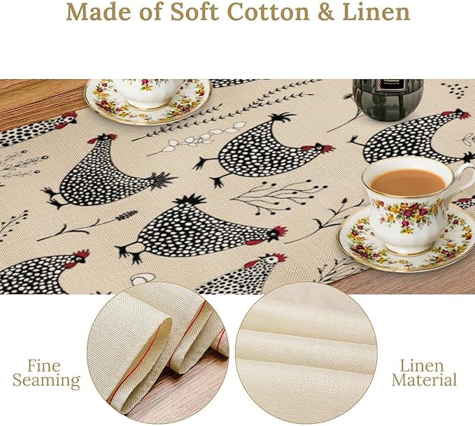 Farmhouse Rooster Table Runner Vintage Farm Funny Chicken Flower Dinner Runner for Country Farmhouse Home Kitchen Dinner Table Holiday Party Decoration 13x70in