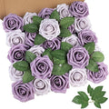 AmyHomie 25pcs Real Looking Artificial Pale Lavender Roses w/Stem for DIY Wedding Bouquets Centerpieces Arrangements Party Baby Shower Valentines Day Christmas Tree Decorations
